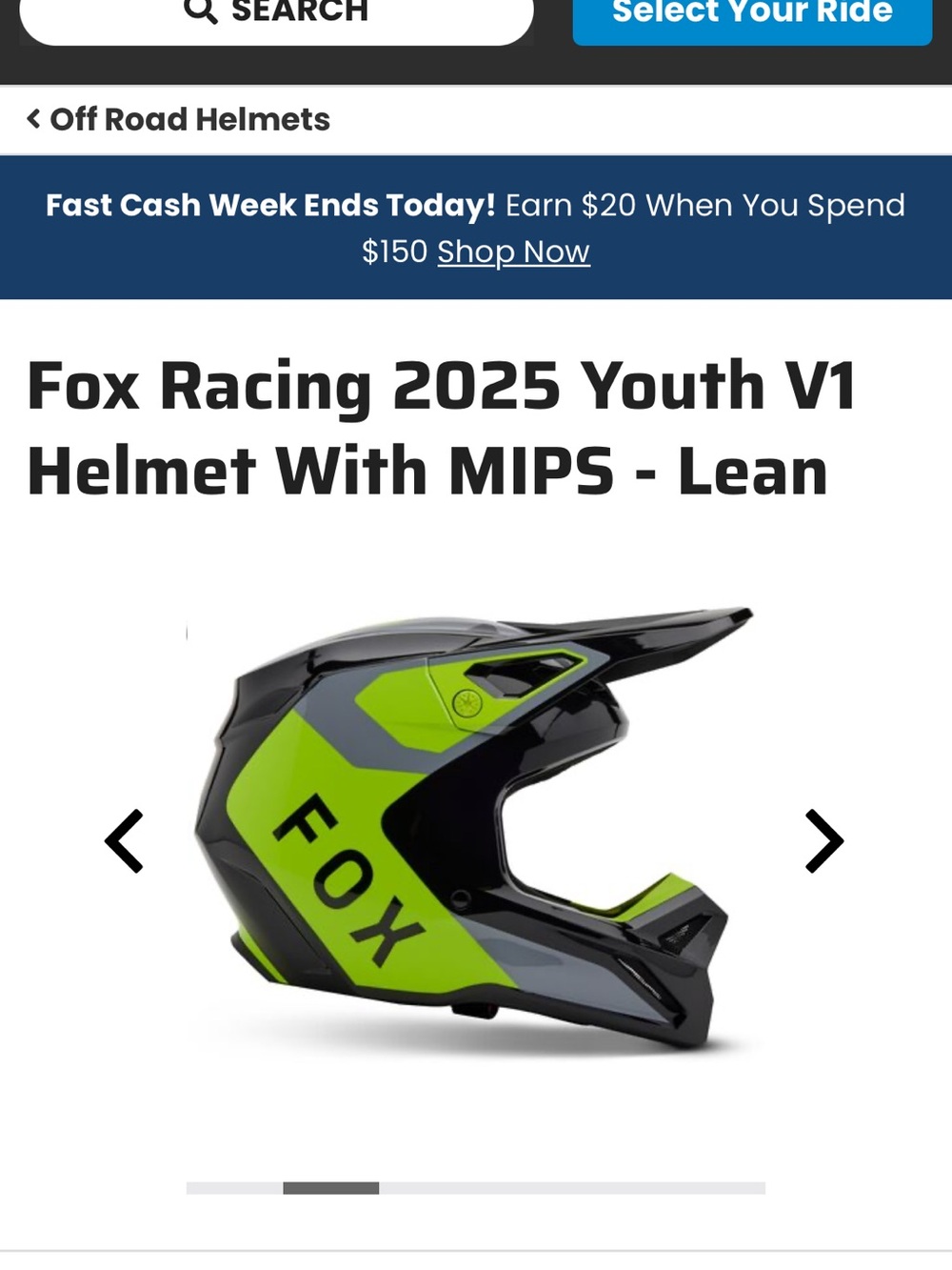Fox racing youth V1 helmet YL